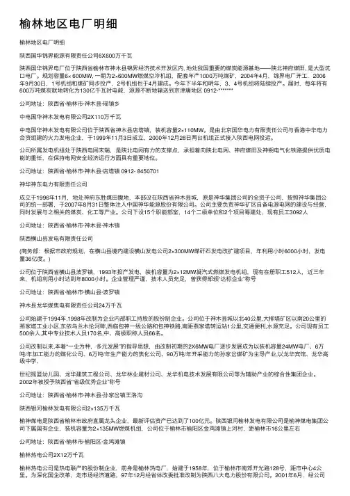 榆林地区电厂明细