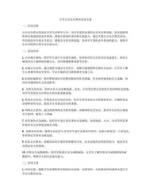 小学公共安全教育活动方案