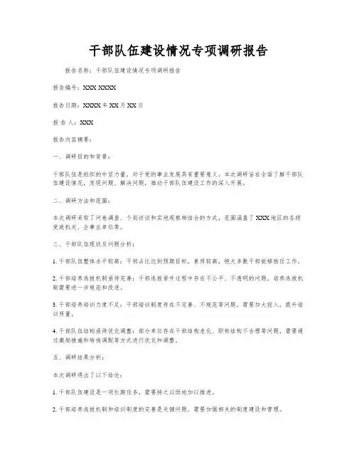干部队伍建设情况专项调研报告