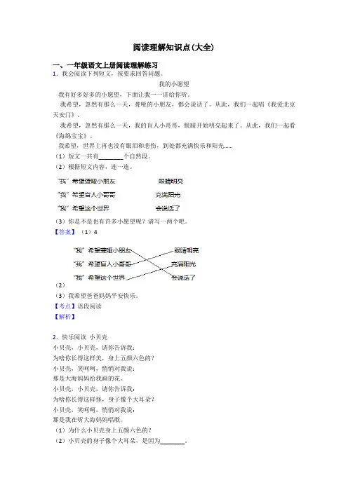 一年级阅读理解知识点(大全)