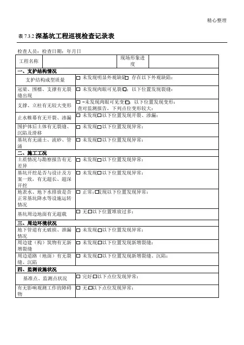 深基坑工程巡视检查记录表格模板56730
