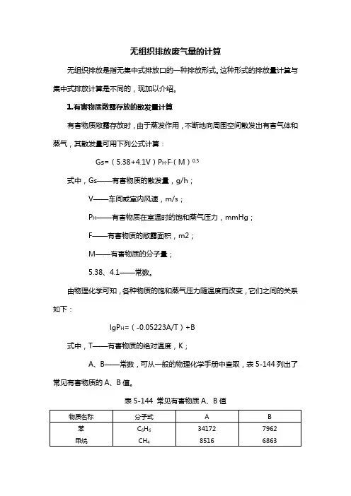 无组织排放废气量的计算
