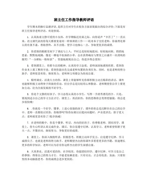 班主任工作指导教师评语