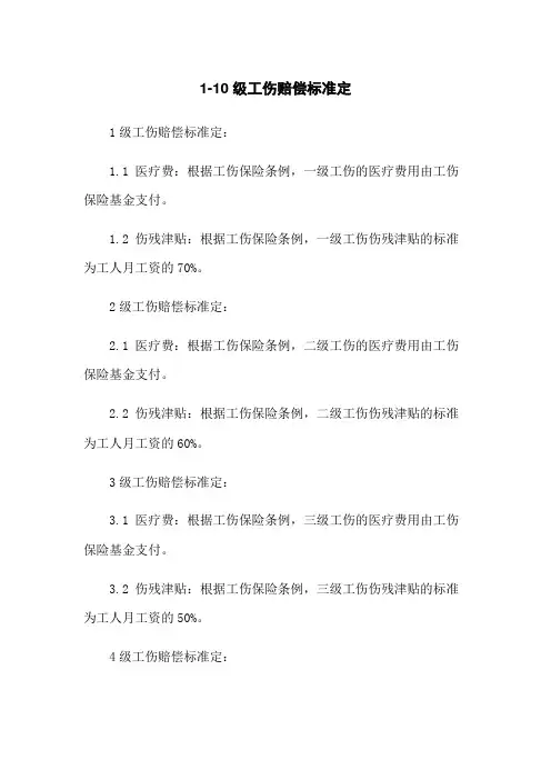 1-10级工伤赔偿标准定