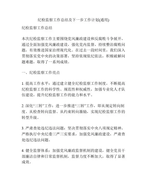 纪检监察工作总结及下一步工作计划(通用)