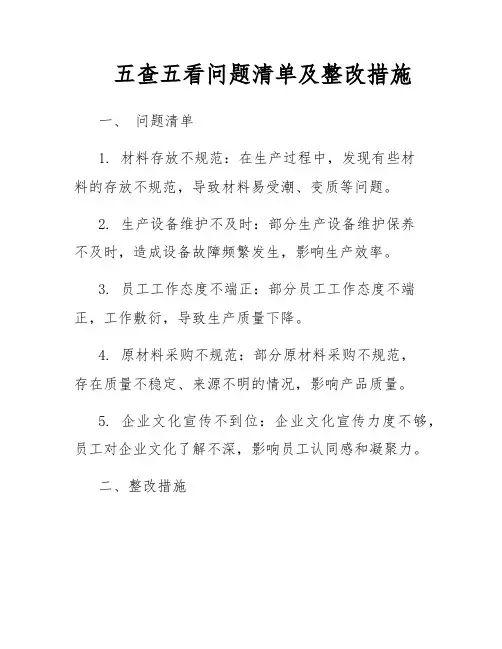 五查五看问题清单及整改措施