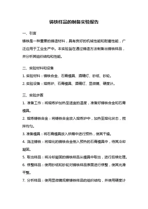 铸铁样品的制备实验报告