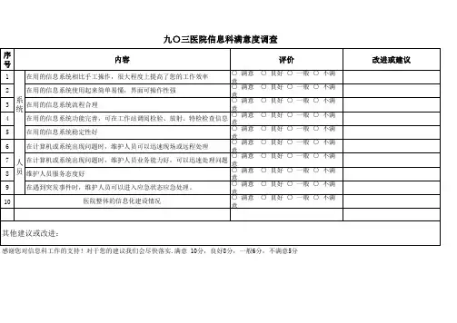 医院信息系统满意度调查表