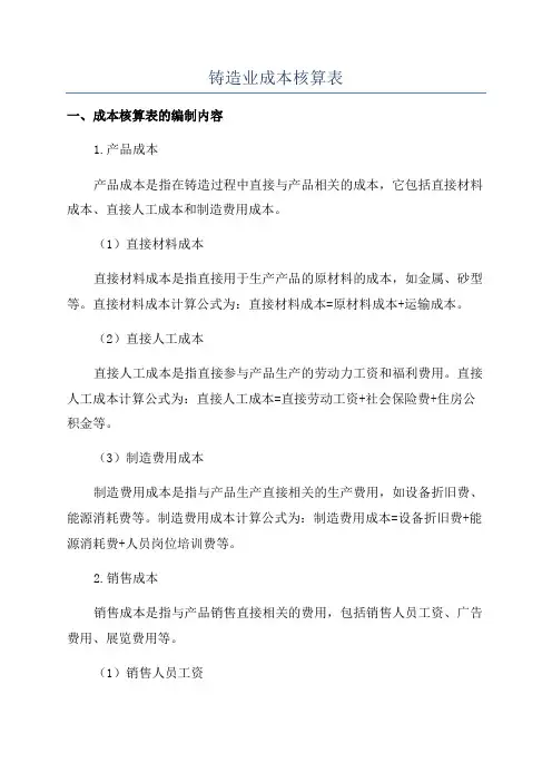铸造业成本核算表