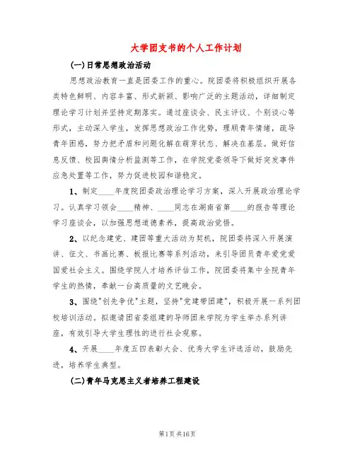 大学团支书的个人工作计划(6篇)