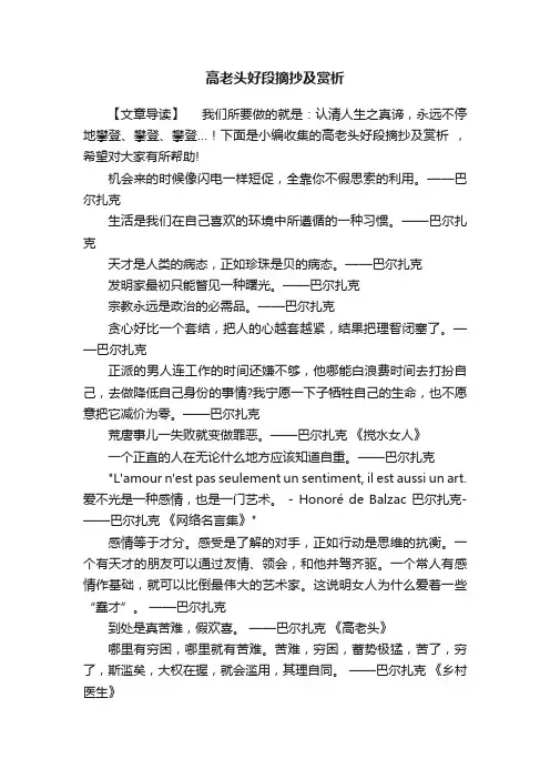 高老头好段摘抄及赏析