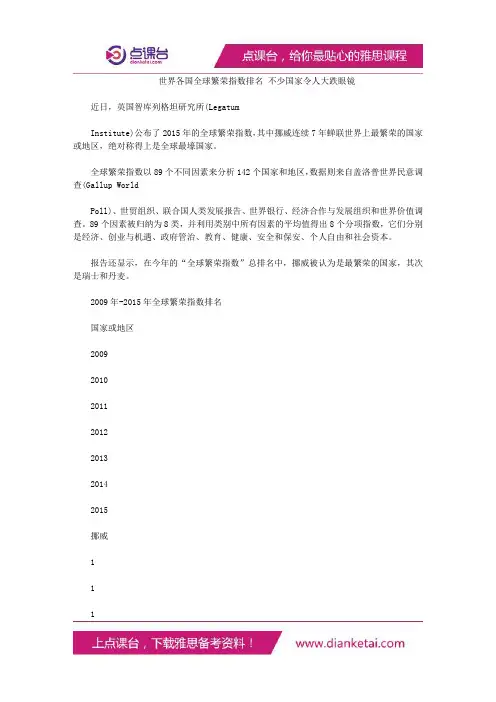世界各国全球繁荣指数排名不少国家令人大跌眼镜