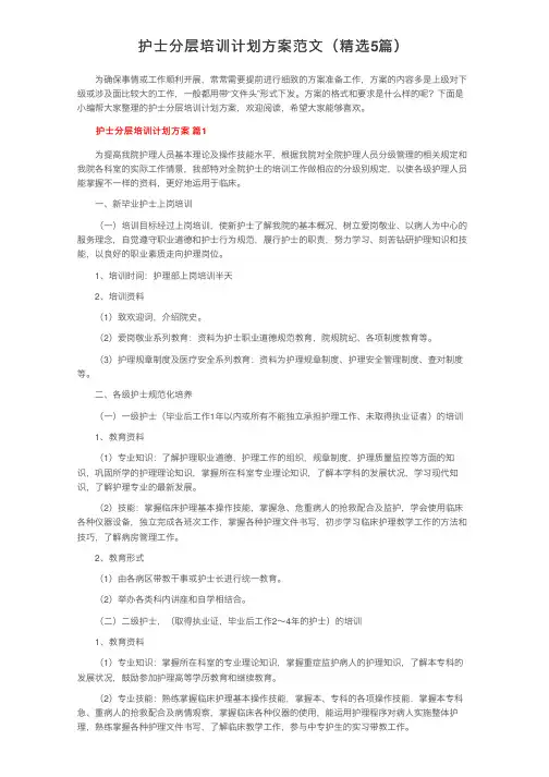 护士分层培训计划方案范文（精选5篇）