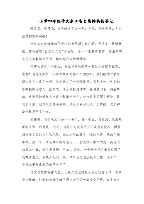 小学四年级作文浙江省自然博物馆游记