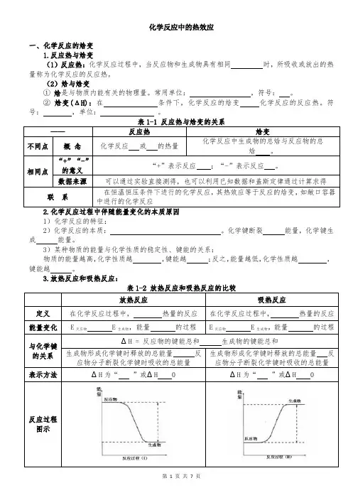 化学反应的热效应知识点总结