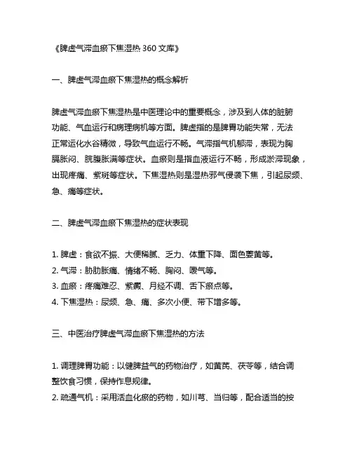 脾虚气滞血瘀下焦湿热360文库