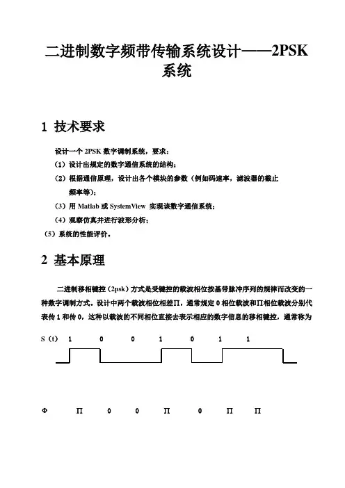 二进制数字频带传输系统设计——2PSK系统