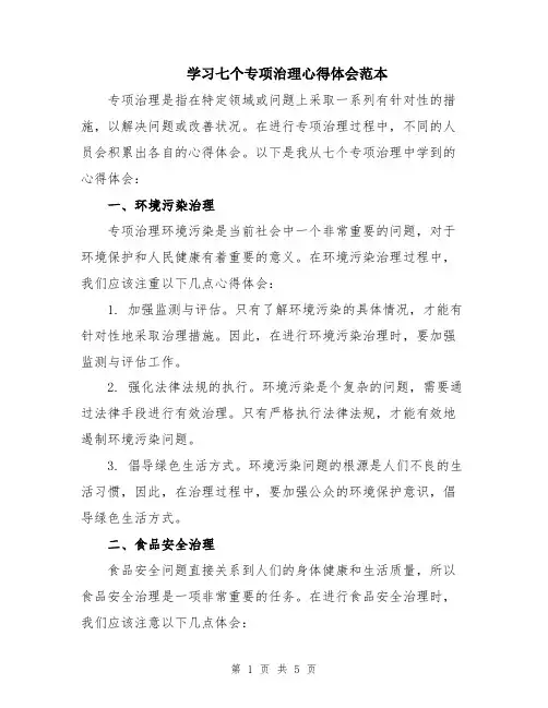 学习七个专项治理心得体会范本