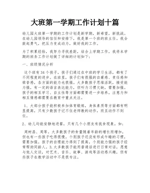 大班第一学期工作计划十篇