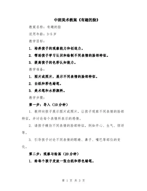 中班美术教案《有趣的脸》