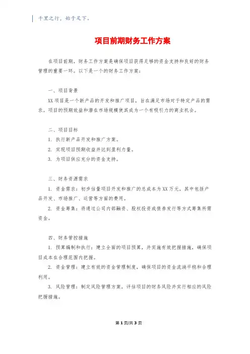 项目前期财务工作计划