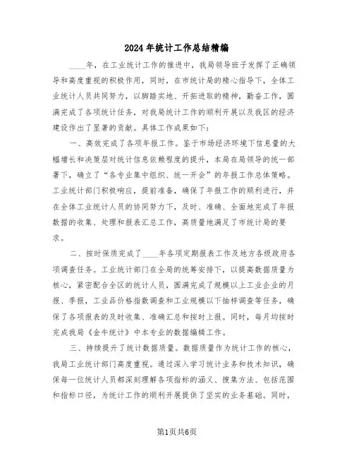 2024年统计工作总结精编（三篇）