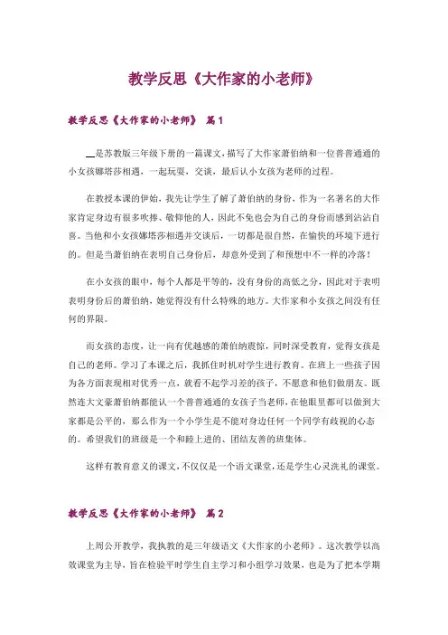 教学反思《大作家的小老师》