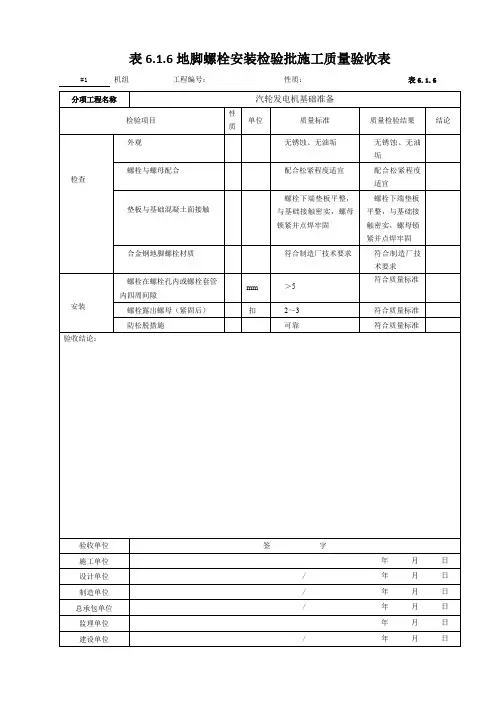 6.地脚螺栓安装检验批施工质量验收表6.1.6
