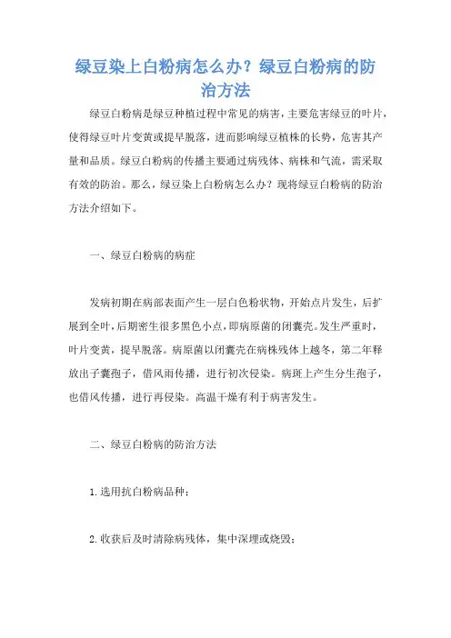绿豆染上白粉病怎么办？绿豆白粉病的防治方法