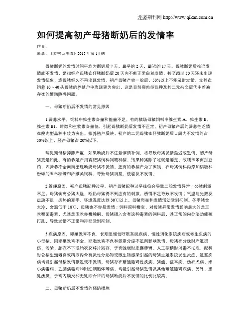 如何提高初产母猪断奶后的发情率