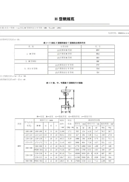 H型钢规范