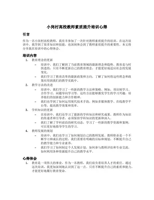小岗村高校教师素质提升培训心得