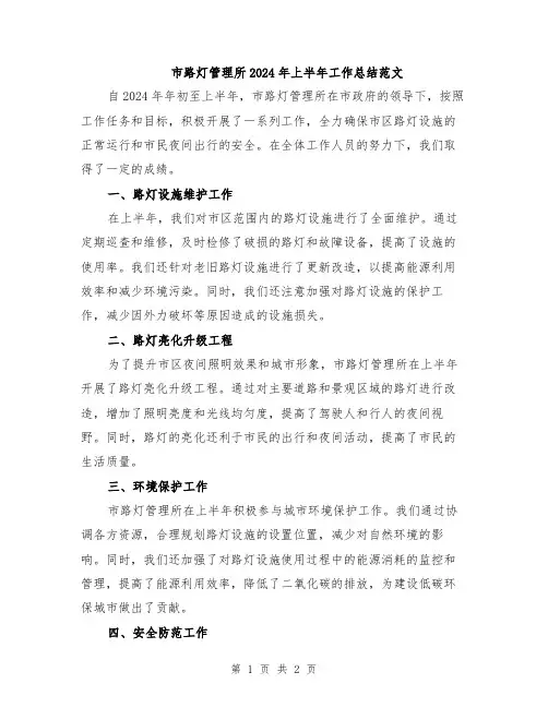 市路灯管理所2024年上半年工作总结范文