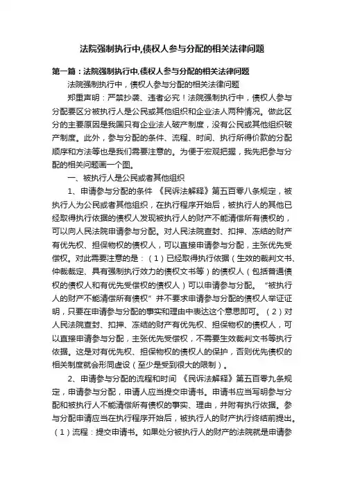 法院强制执行中,债权人参与分配的相关法律问题
