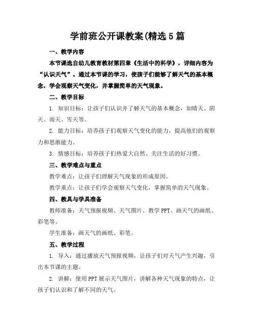 学前班公开课教案(精选5篇