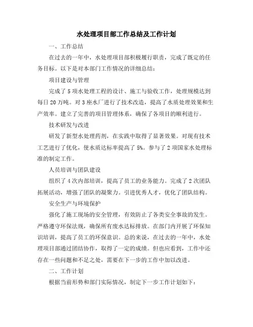 水处理项目部工作总结及工作计划