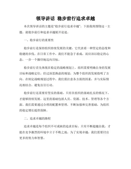 领导讲话  稳步前行追求卓越