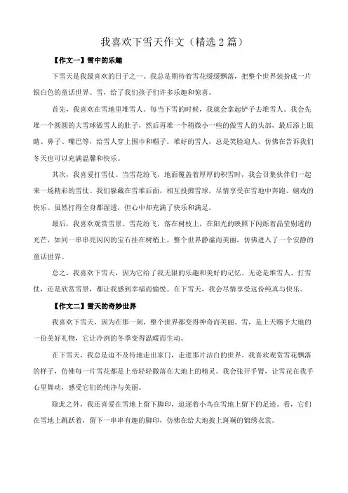 我喜欢下雪天 作文(精选2篇)
