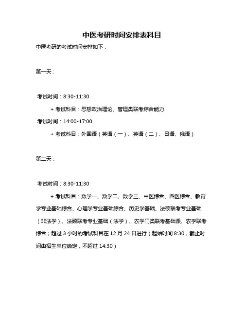 中医考研时间安排表科目