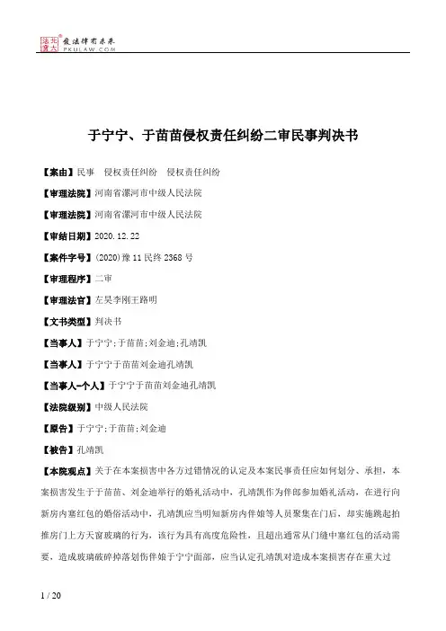于宁宁、于苗苗侵权责任纠纷二审民事判决书