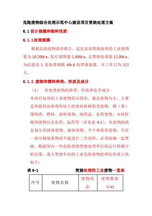 危险废物综合处理示范中心建设项目焚烧处理方案