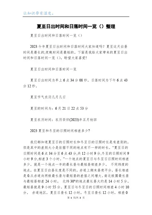 夏至日出时间和日落时间一览()整理