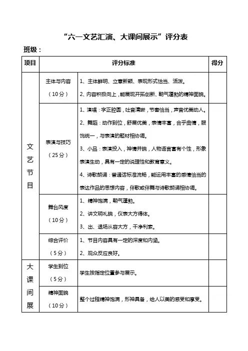 文艺汇演、大课间展示评分表