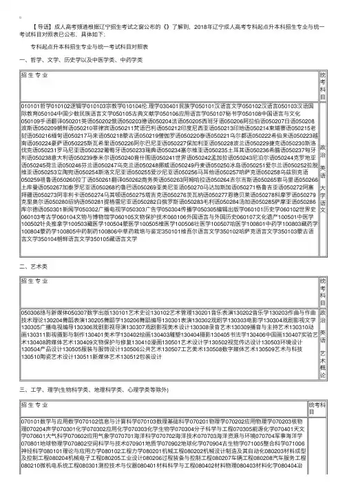 2018年辽宁成人高考专科起点升本科招生专业与统一考试科目对照表