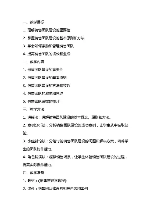销售管理学教程销售团队建设——打造优秀团队教案