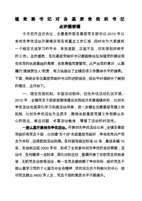 镇党委书记对基层书记点评