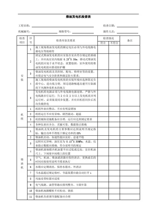 6.3.4.15柴油发电机检查表