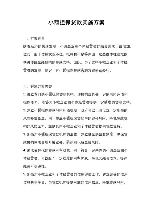小额担保贷款实施方案