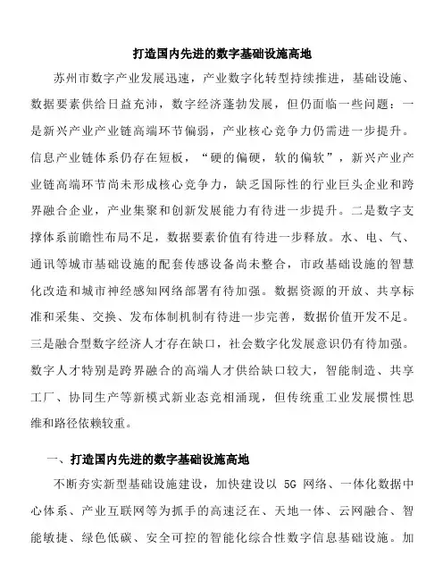 打造国内先进的数字基础设施高地