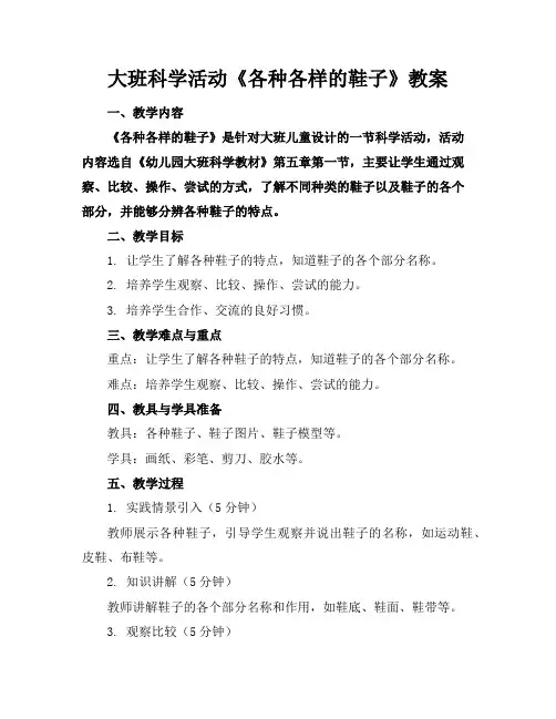 大班科学活动《各种各样的鞋子》教案